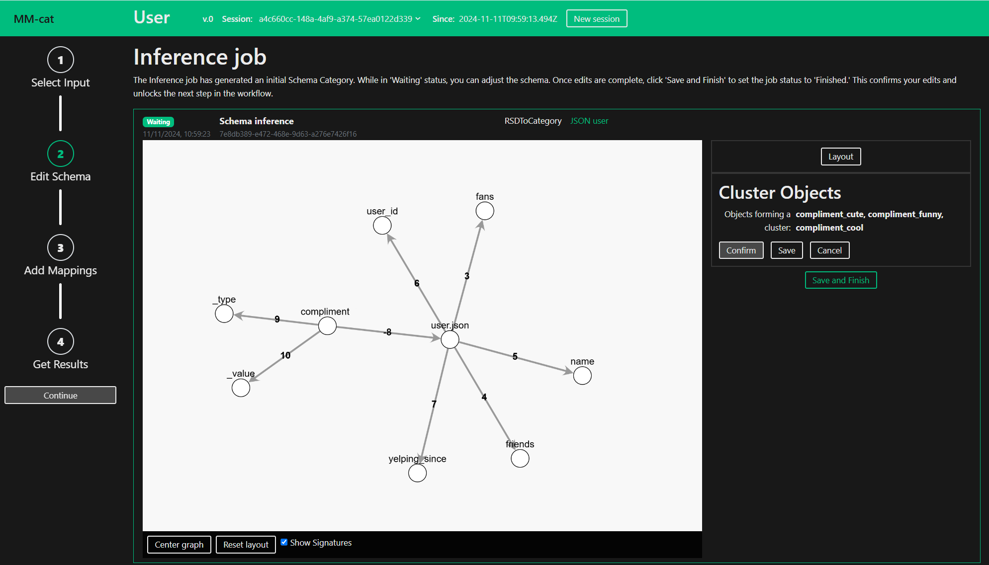 Schema with edited cluster